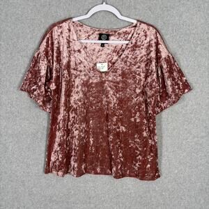 Bobeau Top Large Pink Crushed Velvet Flowy Flutter Romantic Coquette Boho Velour